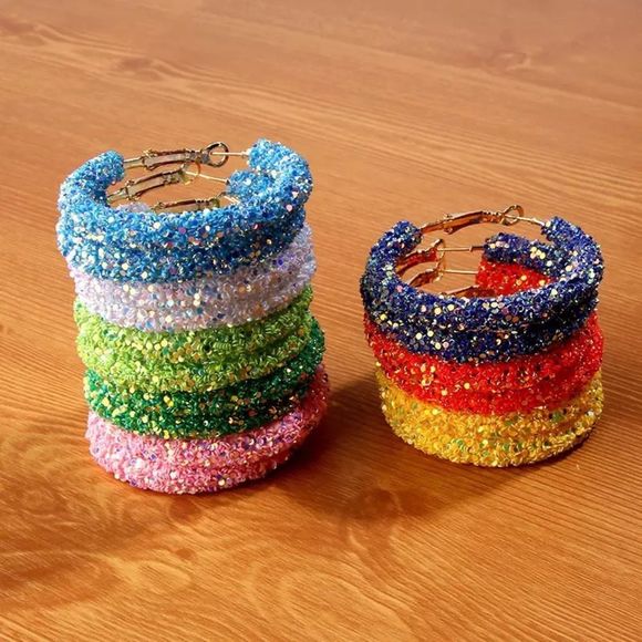 Absolutely stunning Bohemian simple yellow shiny Glitter Big Round Circle hoop - Picture 9 of 9